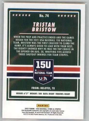 2022 Panini Stars and Stripes Longevity Baseball Card Back featuring Tristan Bristow’s original gloss