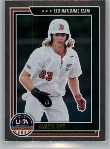 Baseball card featuring Austin Nye from Panini Stars and Stripes Longevity series