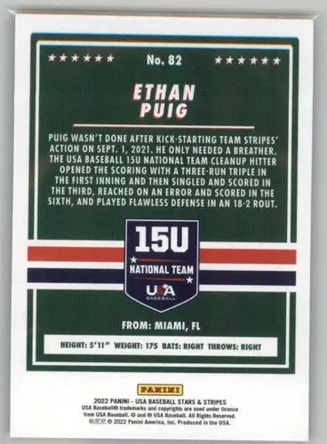 2022 Panini Stars and Stripes Longevity Retail #82 Ethan Puig NM-MT ID:44963 - Baseball Card Single