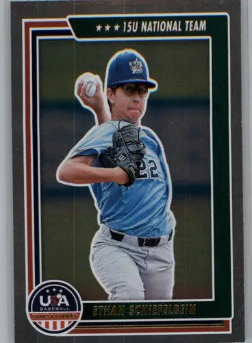 Baseball card featuring young pitcher Ethan Schiefelbein from Panini Stars Stripes Longevity