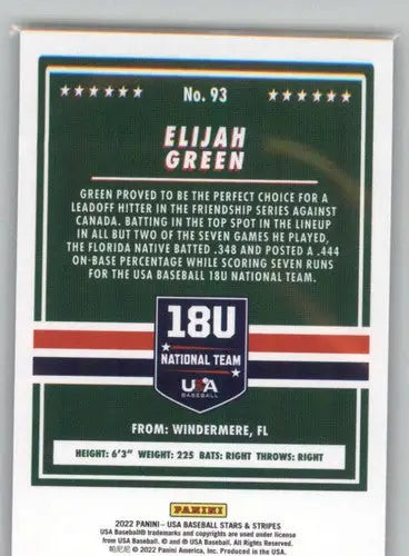 Elijah Green baseball card from Panini Stars and Stripes Longevity with original gloss