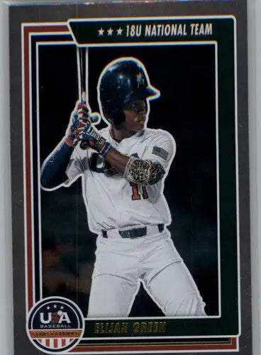 Baseball card featuring Elijah Green from Panini Stars with original gloss, 2022 Panini Stars and Stripes Longevity Retail