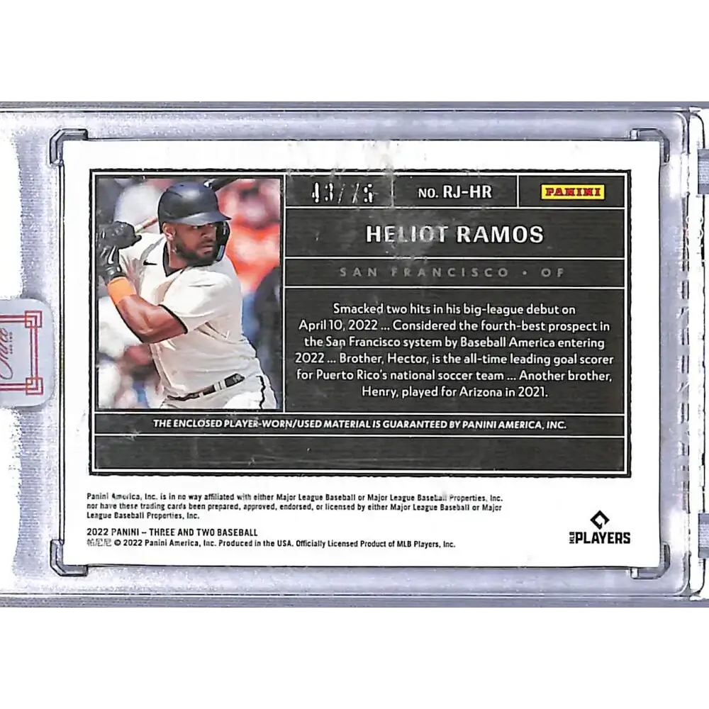2022 Panini Three and Two #RJ-HR Heliot Ramos NM-MT RC Rookie MEM 43/75 San Francisco Giants - Baseball Card Single