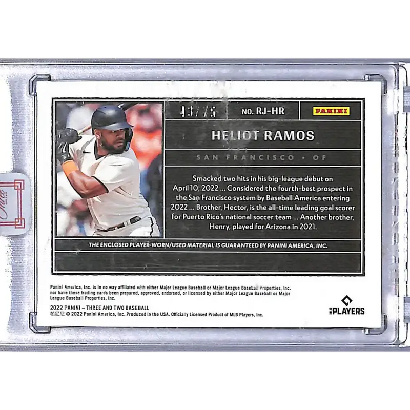 2022 Panini Three and Two #RJ-HR Heliot Ramos NM-MT RC Rookie MEM 43/75 San Francisco Giants - Baseball Card Single