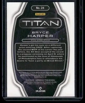2022 Panini Titan Bryce Harper #24 Baseball - Baseball Card Single