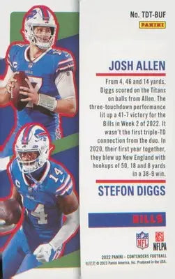 2022 Panini Touchdown Tandems Emerald #TDT-BUF Josh Allen / Stefon Diggs - Football Card Single
