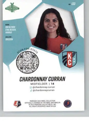 2022 Parkside NWSL Chardonnay Curran soccer card with original gloss ID 45215