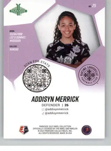 2022 Parkside NWSL #25 Addisyn Merrick NM-MT ID:45207 - Soccer Card Single