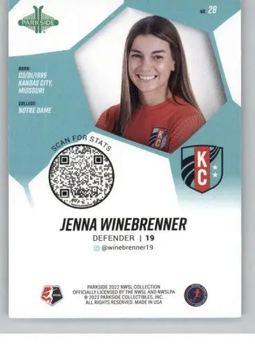 Jenna Winebrenner soccer card from 2022 Parkside NWSL with original gloss finish