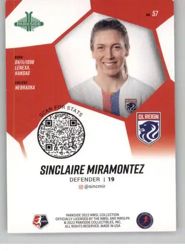 Original gloss soccer trading card featuring Sinclaire Miramontez from Parkside NWSL 2022