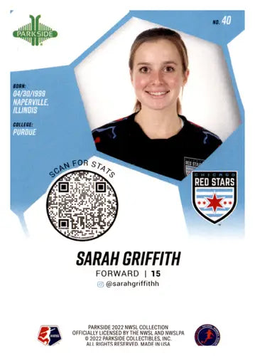 2022 Parkside NWSL Black/White Sarah Griffith soccer card displayed in product ID 45222