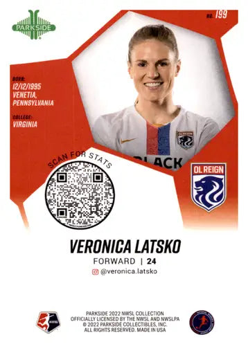 Veronica Latsko soccer card from 2022 Parkside NWSL Foil Board collection