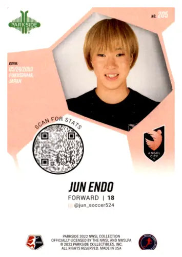 2022 Parkside NWSL Foil Board #205 Jun Endo NM-MT ID:44132 - Soccer Card Single