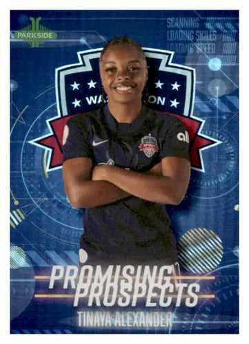 2022 Parkside NWSL Promising Prospects Blue Tinaya Alexander soccer card showing NWSL promising prospects