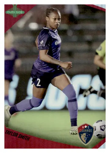 Female soccer player in purple uniform from 2022 Parkside NWSL Red Foil collection