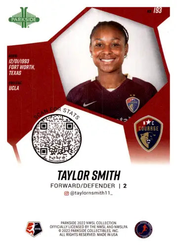 Soccer player trading card from 2022 Parkside NWSL Red Foil collection
