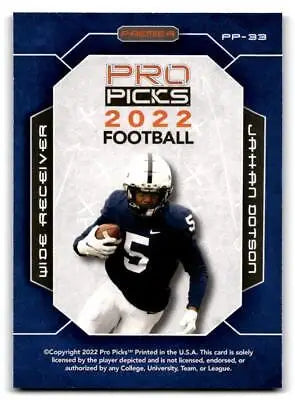Jahan Dotson 2022 Pro Picks Premier trading card featuring athlete graphics and stats