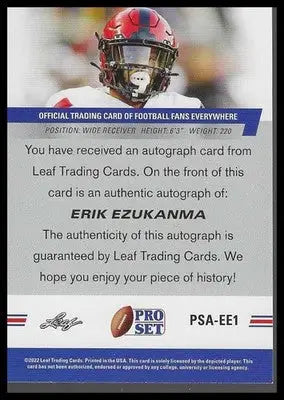 2022 Pro Set Draft Autographs #PSA-EE1 Erik Ezukanma - Football Card Single