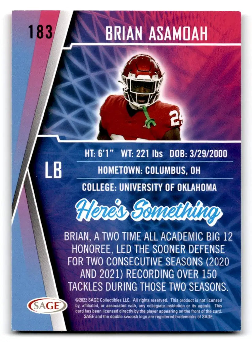 2022 SAGE #183 Brian Asamoah Silver - Football Card Single