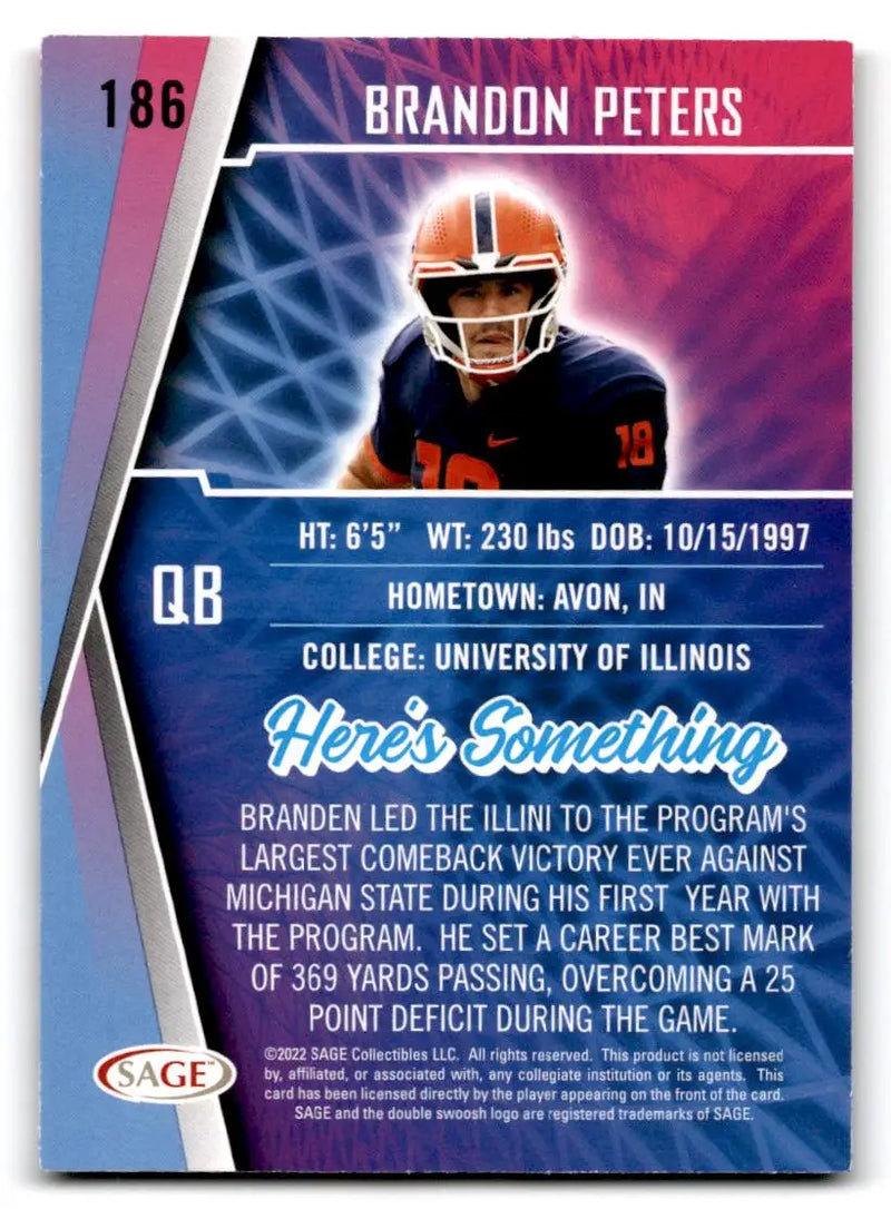 2022 SAGE #186 Brandon Peters - Football Card Single