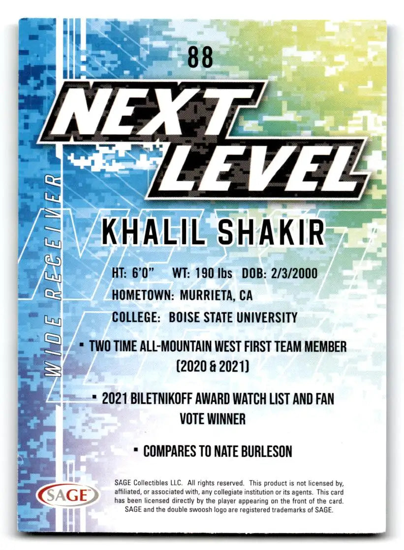 2022 SAGE #88 Khalil Shakir - Football Card Single