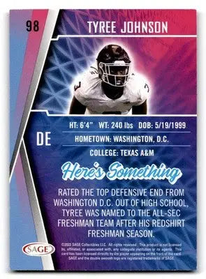 2022 SAGE #98 Tyree Johnson - Football Card Single