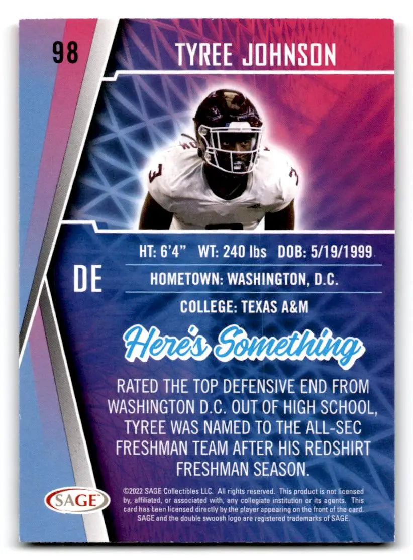 2022 SAGE #98 Tyree Johnson - Football Card Single