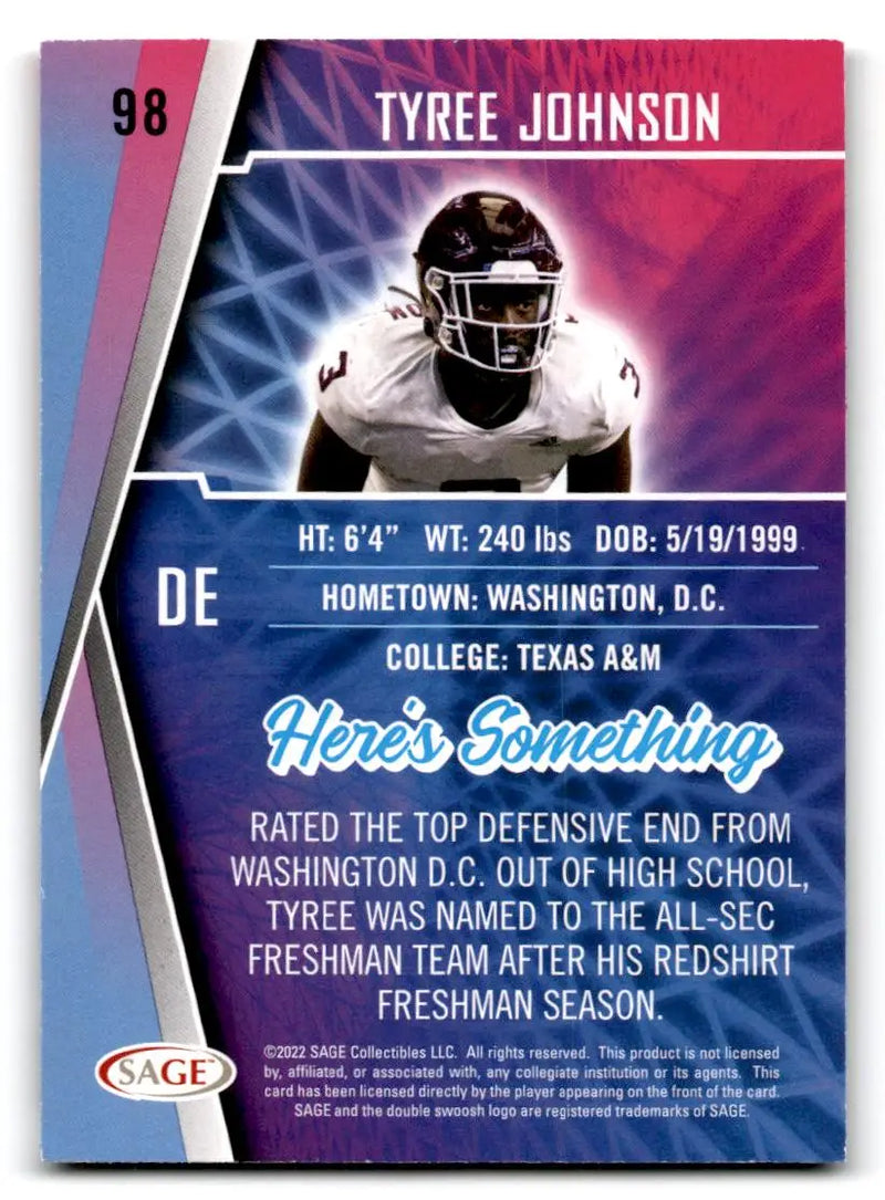 2022 SAGE #98 Tyree Johnson - Football Card Single