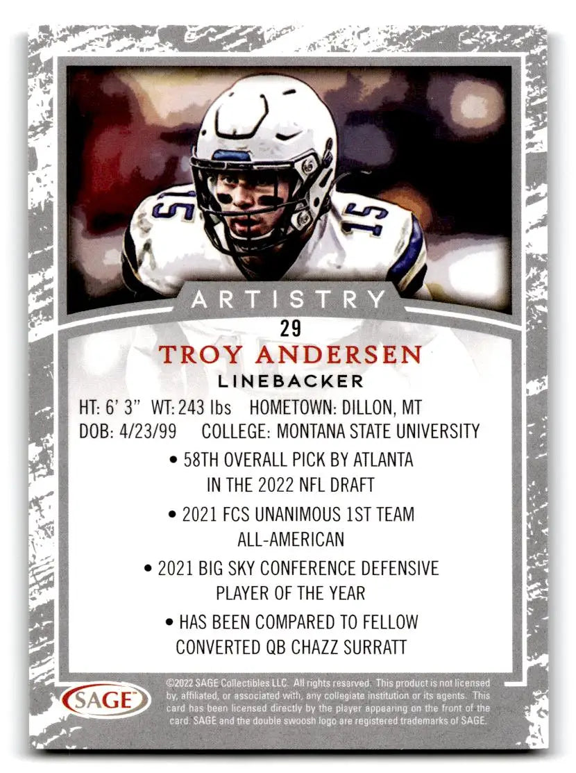 2022 SAGE Artistry #29 Troy Andersen - Football Card Single