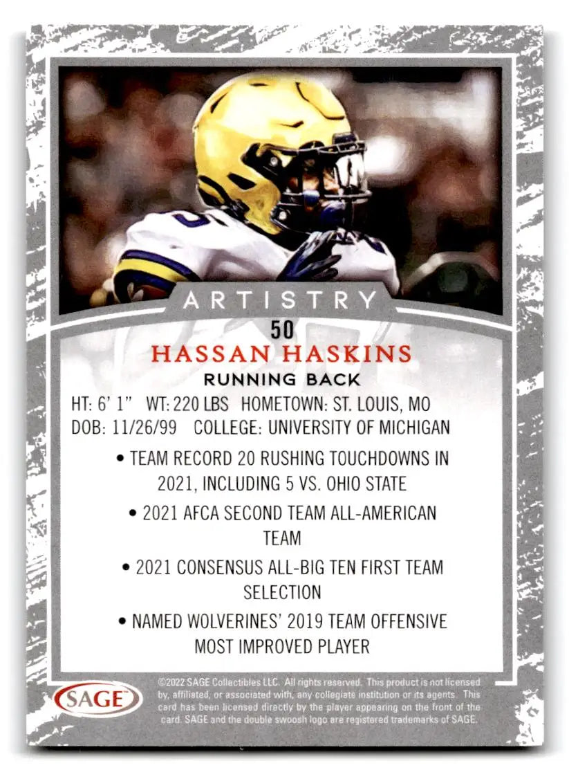 2022 SAGE Artistry #50 Hassan Haskins - Football Card Single