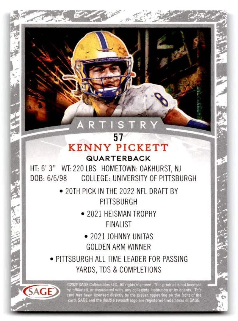 2022 SAGE Artistry #57 Kenny Pickett - Football Card Single
