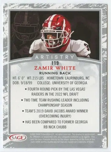 Zamir White football card from Sage Artistry Black with original gloss in a 2022 SAGE Artistry Black Border set