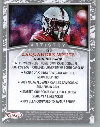 2022 SAGE Artistry Black Border #120 Zaquandre White NM Near Mint ID:66243 - Football Card Single