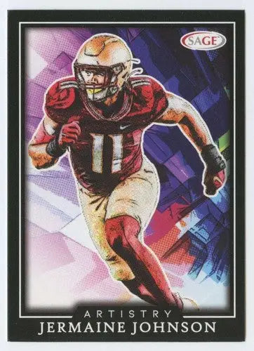 Jermaine Johnson football card with original gloss in Sage Artistry Black Border style