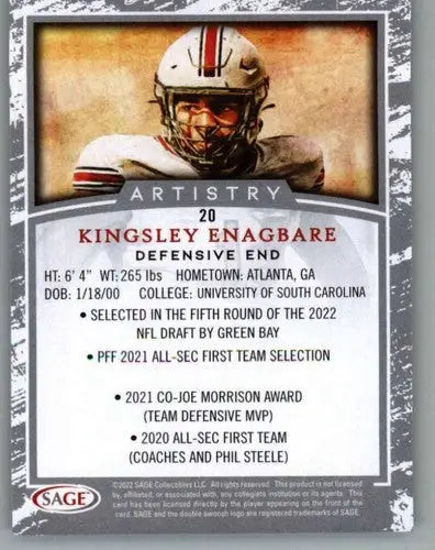 2022 SAGE Artistry Black Border #20 Kingsley Enagbare NM Near Mint ID:66163 - Football Card Single