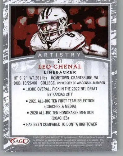 2022 Sage Artistry Black Border Leo Chenal football card for collectors
