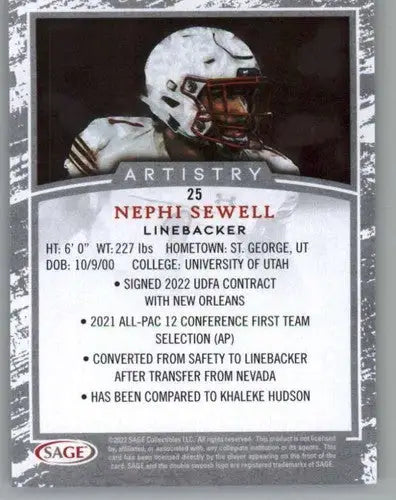 Original gloss Nephi Sewell football card with Sage Artistry Black border and black border design