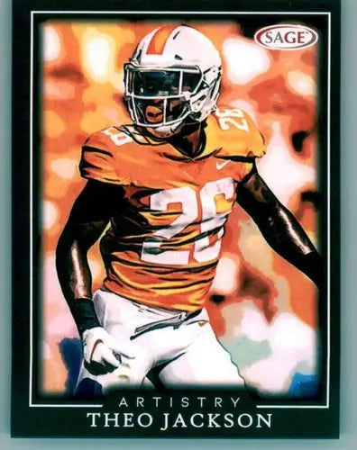 Football trading card from 2022 SAGE Artistry Black Border series featuring Theo Jackson