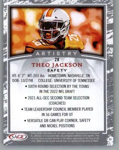 Theo Jackson football card from 2022 SAGE Artistry Black Border collection