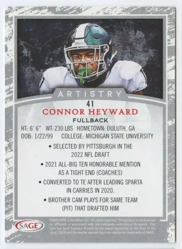 Connor Heyward football card with original gloss from Sage Artistry Black Border series