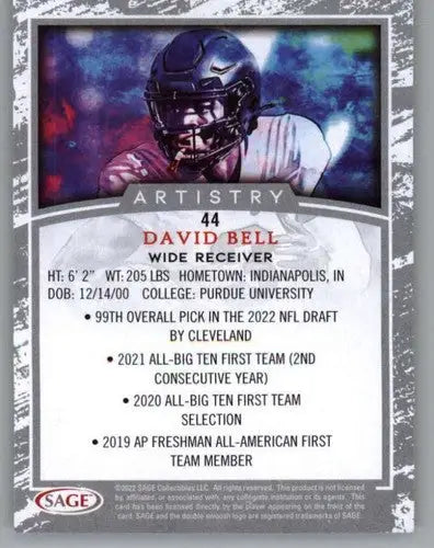 Original gloss David Bell football card in Sage Artistry Black Border collection