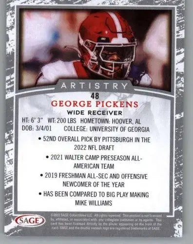 2022 SAGE Artistry Black Border #48 George Pickens NM-MT ID:56641 - Football Card Single