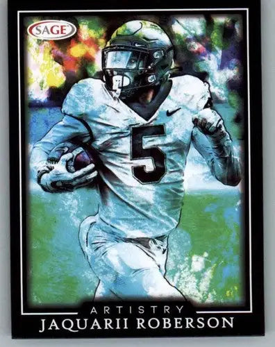 Football trading card from 2022 SAGE Artistry Black Border series featuring Jaquarii Roberson