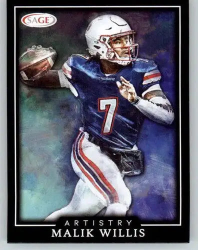 Malik Willis football card from 2022 SAGE Artistry Black Border set, sage artistry black