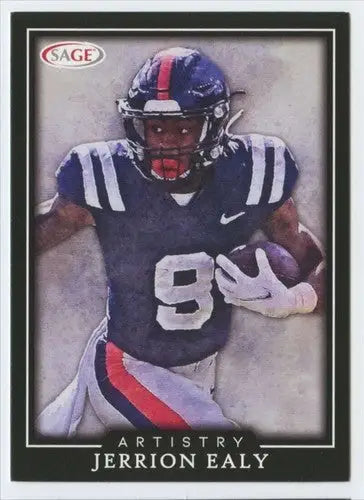 Football card of Jerrion Ealy from 2022 Sage Artistry Black Border product