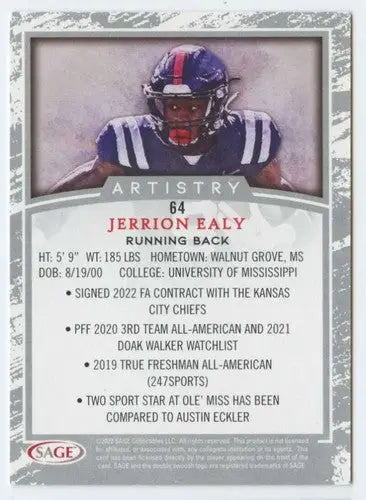 Jerrion Ealy football card from Sage Artistry Black Border 2022 SAGE Artistry collection