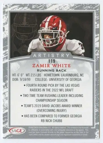 Zamir White football card with Sage Artistry Silver border from 2022 SAGE Artistry Silver series