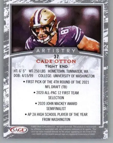 Cade Otton football card with original gloss in 2022 SAGE Artistry Silver Border
