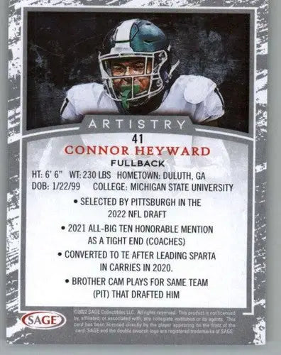 Connor Heyward football card from Sage Artistry Silver Border 2022 NM-MT