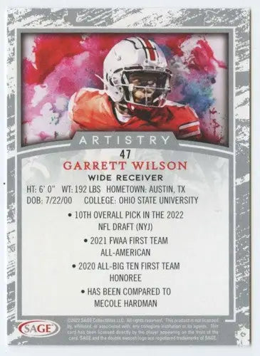2022 SAGE Artistry Silver Border Garrett Wilson football card in near mint condition